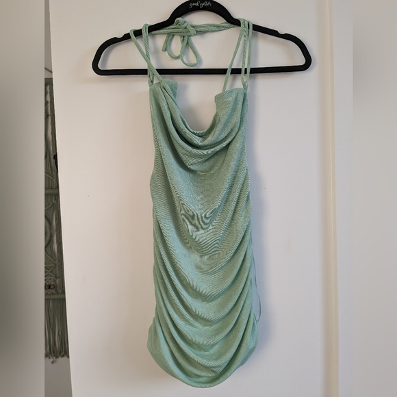 (195) Fresh Look Mini Dress Green Backless - Picture 1 of 4